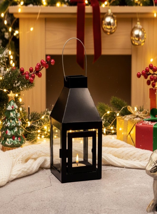 Rely+ Black Metal Lantern Candle Holder - Indoor & Outdoor Decor, Hanging Tealight Candlestick Holders for Wedding, Party, Halloween, Christmas, Dinner - Modern Home Decor, 5.5 Inch - Image 1